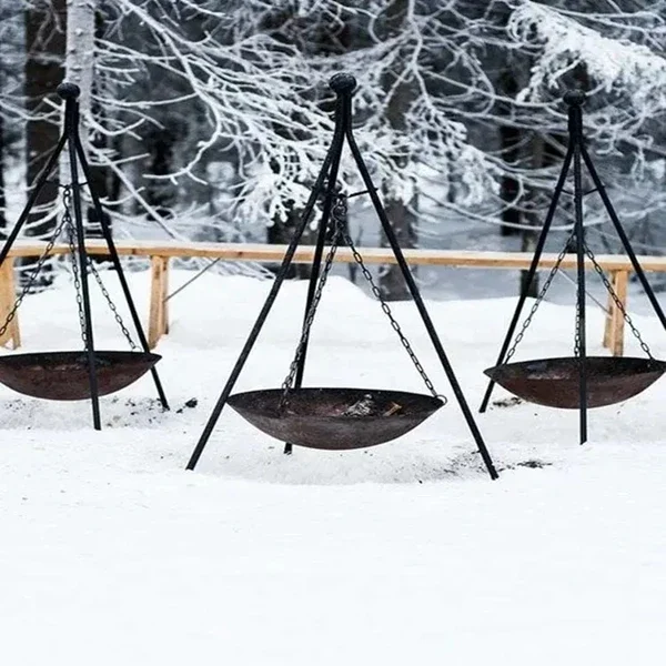 Sale Stocked Cast Iron Corten Detachable Charcoal BBQ Balcony Fire Bowl Swivel Grill Designs Burner Hanging Brazier Fire Pit