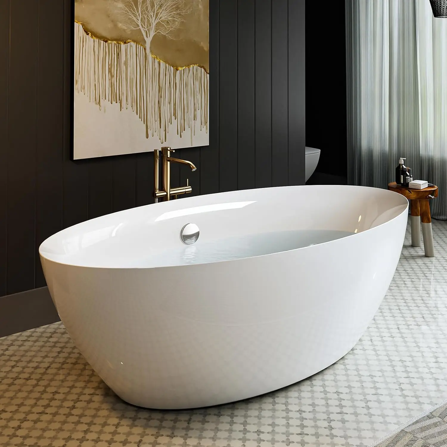 71 Inch Freestanding Tub Acrylic Contemporary Soaking Tub with Overflow and Drain White Easy Clean Easy Maintenance