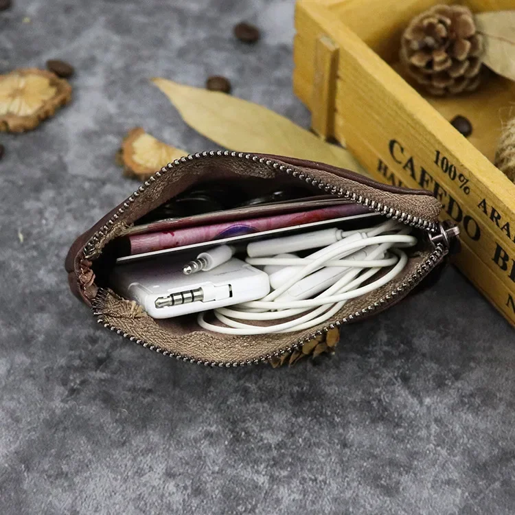 Handmade Vintage Style Mini Coin Purse with Genuine Leather and Plant-tanned Leather