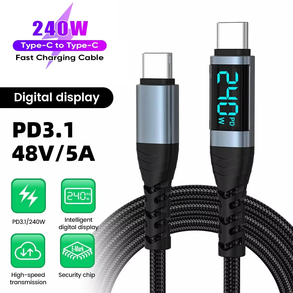 240W Mobile Phone Data USB-C to USB-C Cable With Digital Display - Image 4