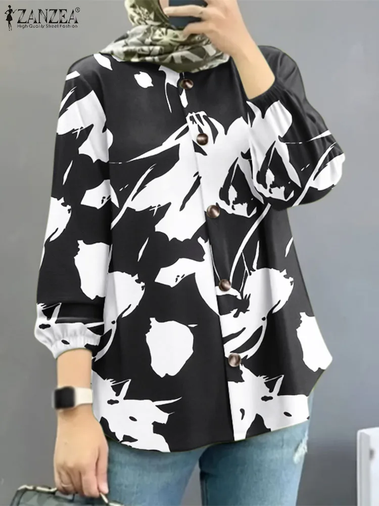 

Женская винтажная Осенняя блузка ZANZEA с длинным рукавом на пуговицах Eid Mubarek Abaya Турция Блузы богемная блузка с цветочным принтом