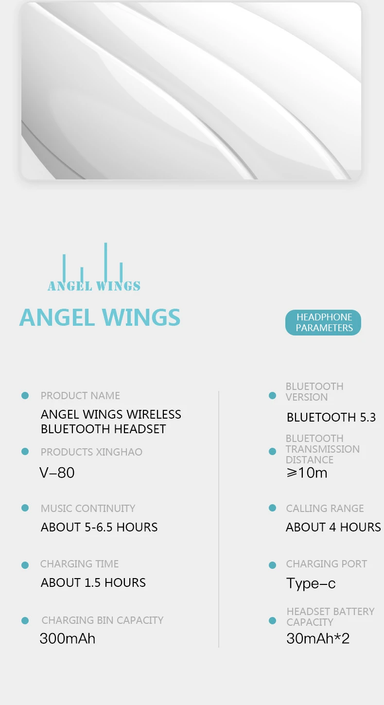 MyGiftHome Angel Wings Bluetooth Earbuds HIFI Stereo Wireless