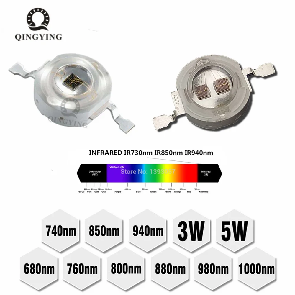 High Power LED Chip IR Infrared 3W 5W 680nm 740nm 800nm 850nm 880nm ...