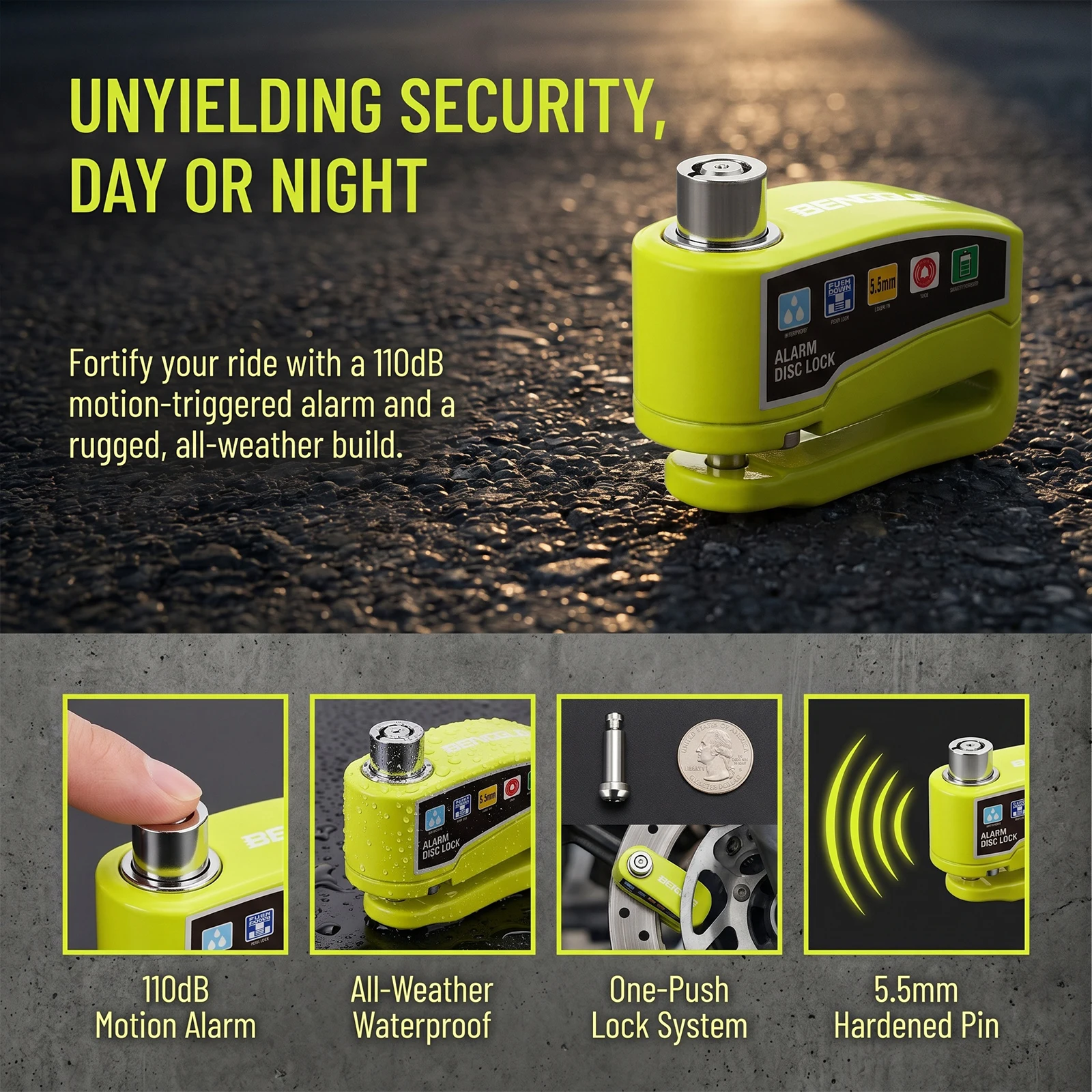 Waterproof Anti-Theft Motorcycle Disc Brake Lock with Key - Aluminum Alloy Security