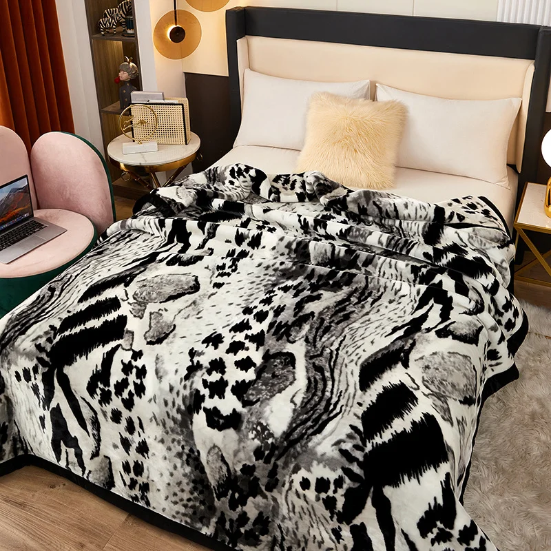 

Soft Winter Quilt Blanket For Bed Printed Raschel Mink Throw Twin Full Queen Size Double Bed Fluffy Warm Fat Thickened Blankets