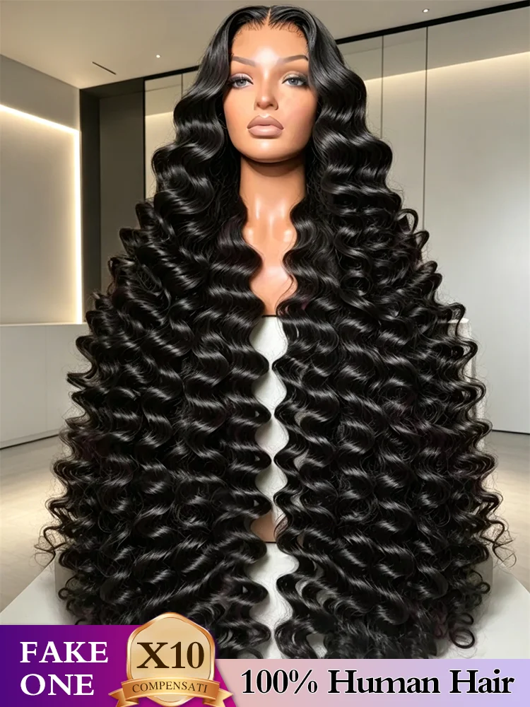 Perruque 100% Cheveux Humains Ondulés Profonds, Densité 300%, 40 Pouces, Perruque Lace Front Ondulée Effet Eau, Cheveux Vietnamiens, Dentelle HD 4×4 13×6