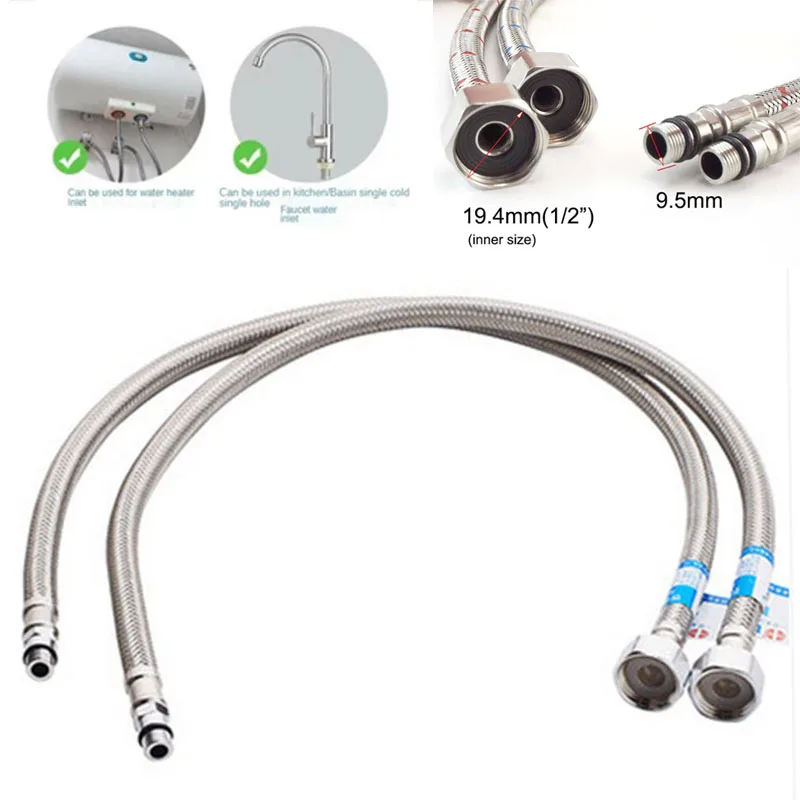 G1/2 M10*1 304 Stainless Steel Braided MIX Cold Hot Water Hose Kitchen Bathroom Faucet Tube Flexible Plumbing Braided Rubber