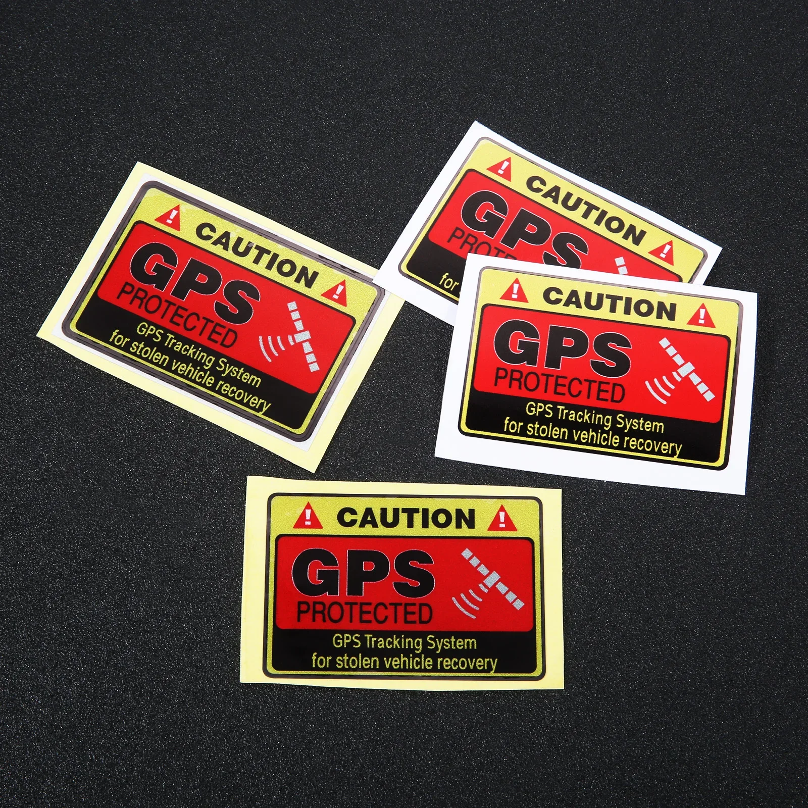 4pcs Car Sticker "CAUTION GPS PROTECTED Tracking System" Sign 7cmx4.7cm Reflective/No-reflective PVC Decal RV Bike Anti-Theft