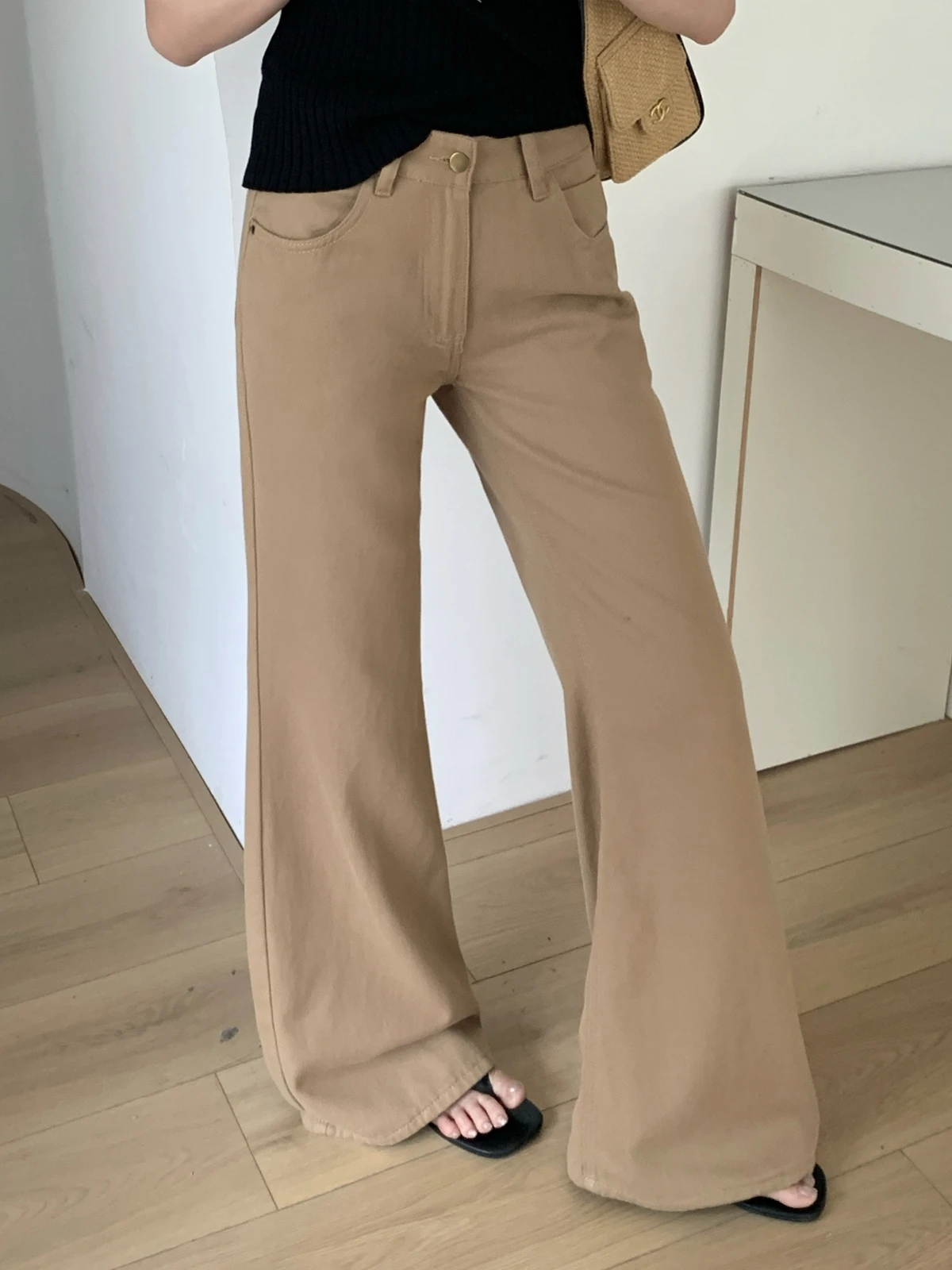 ZHISILAO New Khaki Flare Jeans Women Vintage Casual High Waist Full Length Denim Pants Streetwear Summer 2026 1