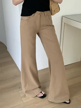 ZHISILAO New Khaki Flare Jeans Women Vintage Casual High Waist Full Length Denim Pants Streetwear Summer 2026 1