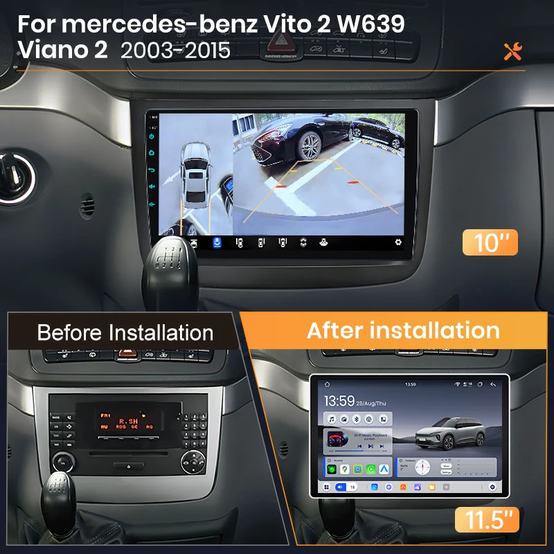 Radio AWESAFE con CarPlay y Android Auto inalámbrico para Mercedes Benz Vito 2 W639 Viano 2 2003-2015, Plug & Play, FM, BT, RDS, DSP, 4G, GPS, SWC 2