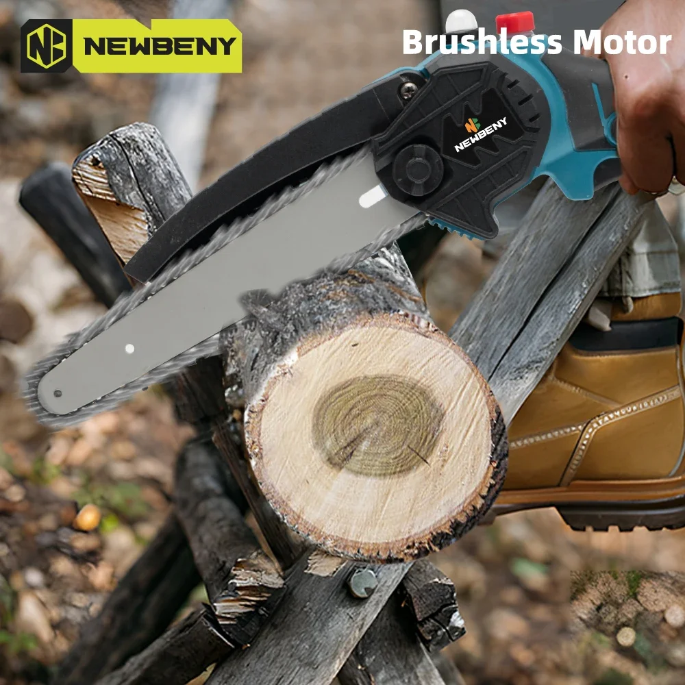 NEWBENY 8 Inch Brushless Cordless Oil Electric Chain Saw Handheld Rechargeable Woodworking Cutting Tool For Makita 18V Battery 6
