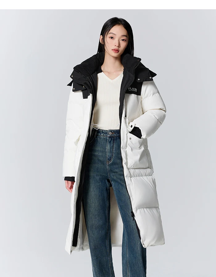 Chaqueta de plumas para mujer, larga, con capucha, moderna, para exteriores, invierno, nueva moda, con letras, abrigo grueso de tres capas, con almacenamiento de calor