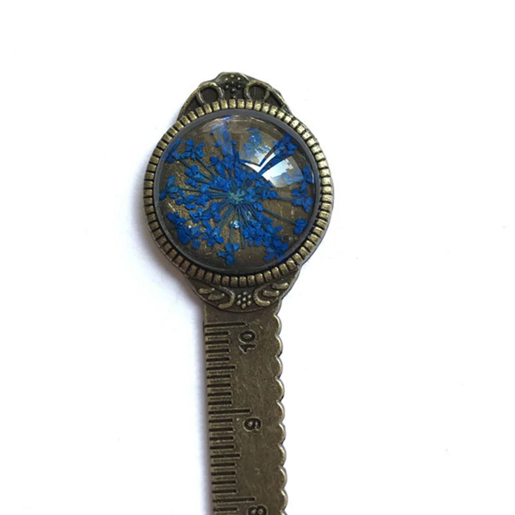 

Creative Retro Vintage Small Dried Flowers Bronze Bookmark Ruler with Glass Gems as Book Page Marker for Students Kids School