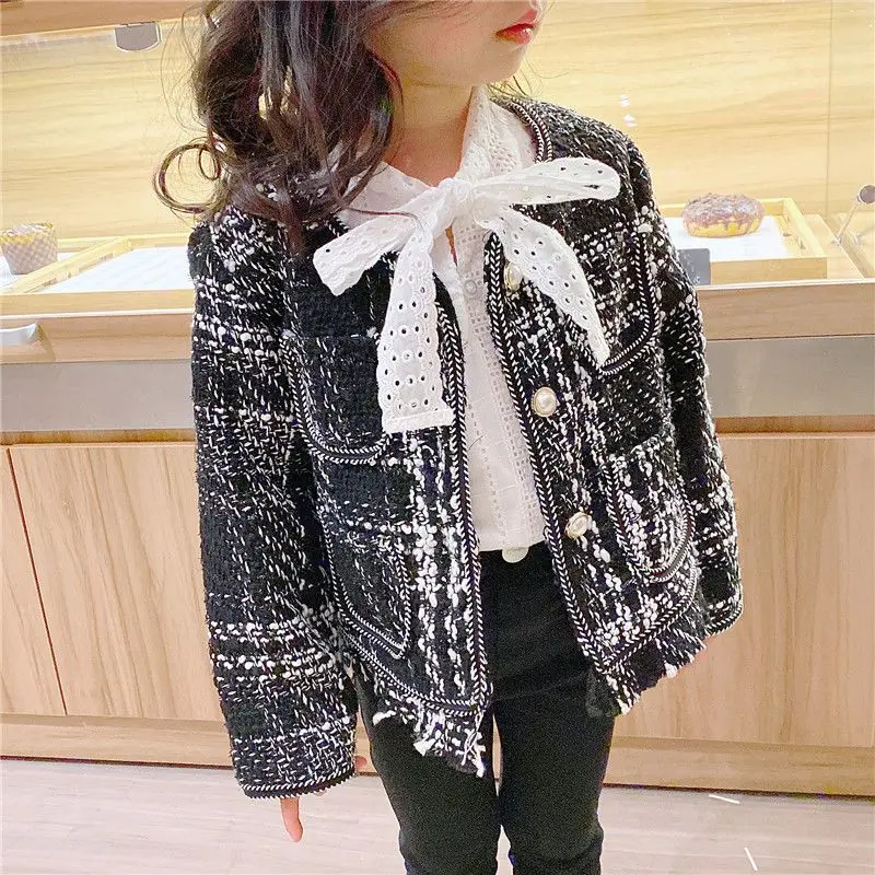 2023 Primavera Ragazze Moda Plaid Manica Lunga Cappotto Bambino Bambini Giacca Capispalla