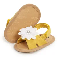 Baby Girls Princess Sandals Big Rhinestone Flower Open Totes Anti-Skid Soft Sole Walking Shoes Ankle Stick-On Summer Foot Wear 3