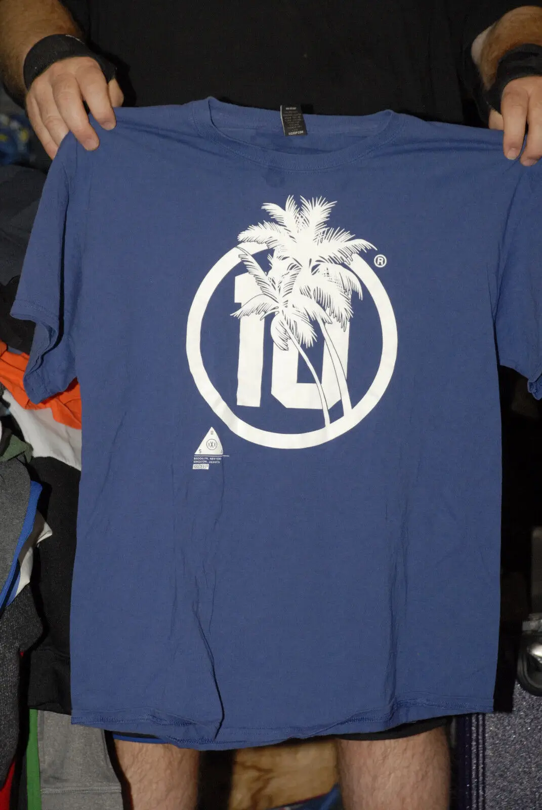 10 Deep Brand T Shirt Bianca Su Blue Palm Tree Art Los Angeles Super Clean Large Maniche Lunghe