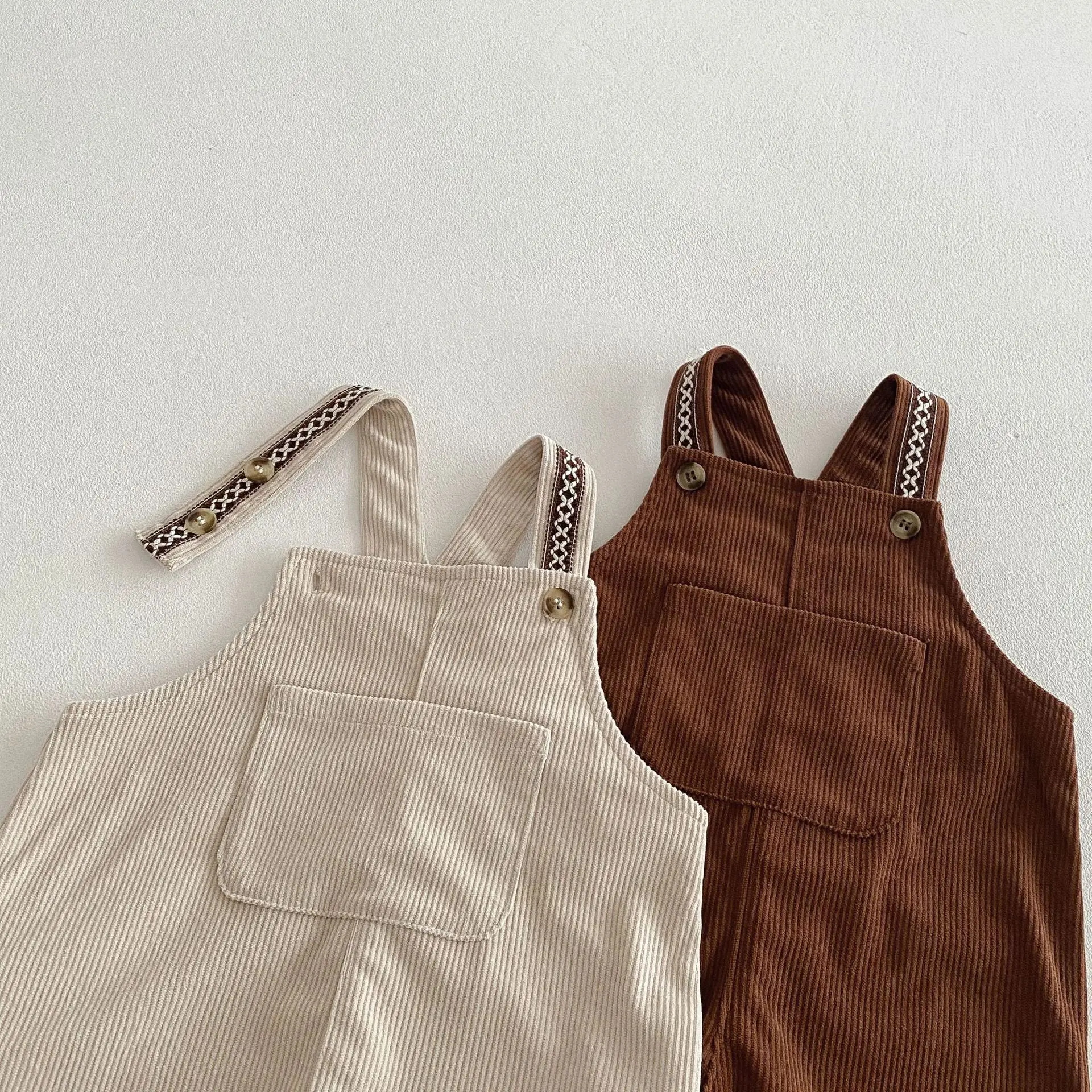 2025 Spring New Children Loose Corduroy Overalls Baby Girls Solid Casual Pants Boys Comfortable Strap Trousers Kids Clothes