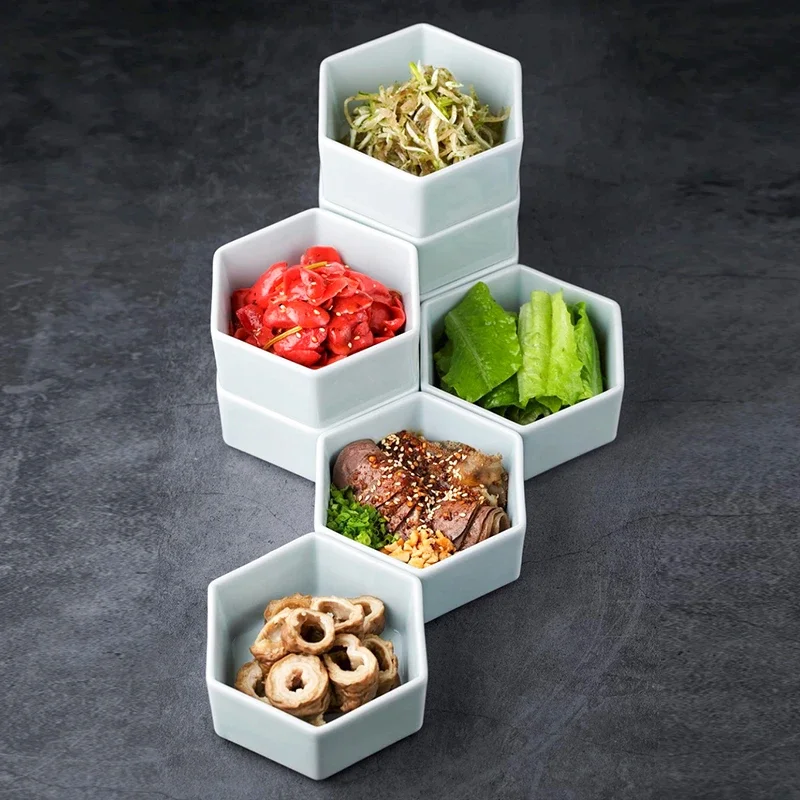 Fashion restaurant dishes Special Cold Dishes Ceramic snack platter Hexagonal bowl Hexagonal platter Snacks New Chinese Bowl