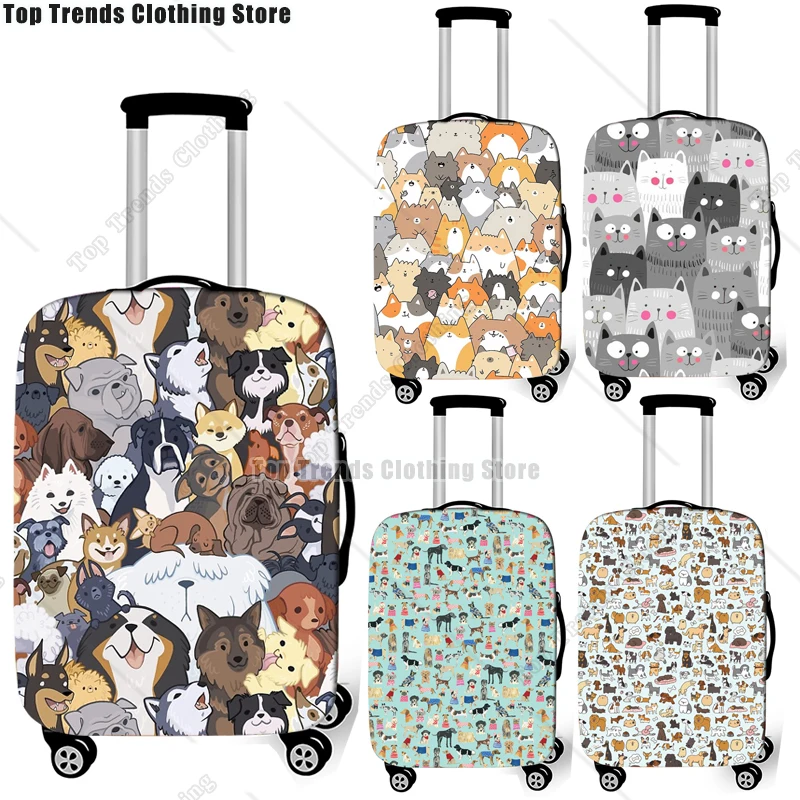Cute Dog Cat Print Luggage Cover Travel Accessories Anti-dust Baggage Covers Elastic Suitcase Trolley Case Cover
