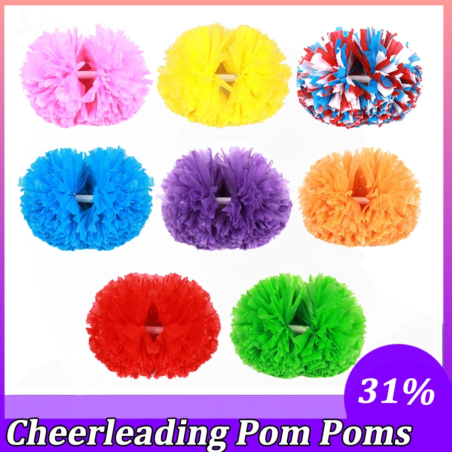 1 PC Cheerleading Pom Poms Rainbow Metallic Streamer Pompoms Girls Dance Party Football Club Hand Flower Aerobics Cheer Ball