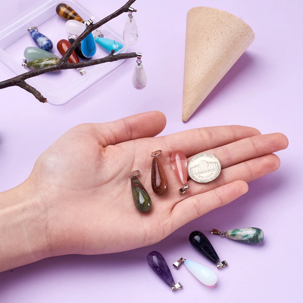 Wholesale 19Pcs Natural Opalites Tiger Eye Howlites Amethysts Stone Charms Water Drops Pendants For Necklace Jewelry Making