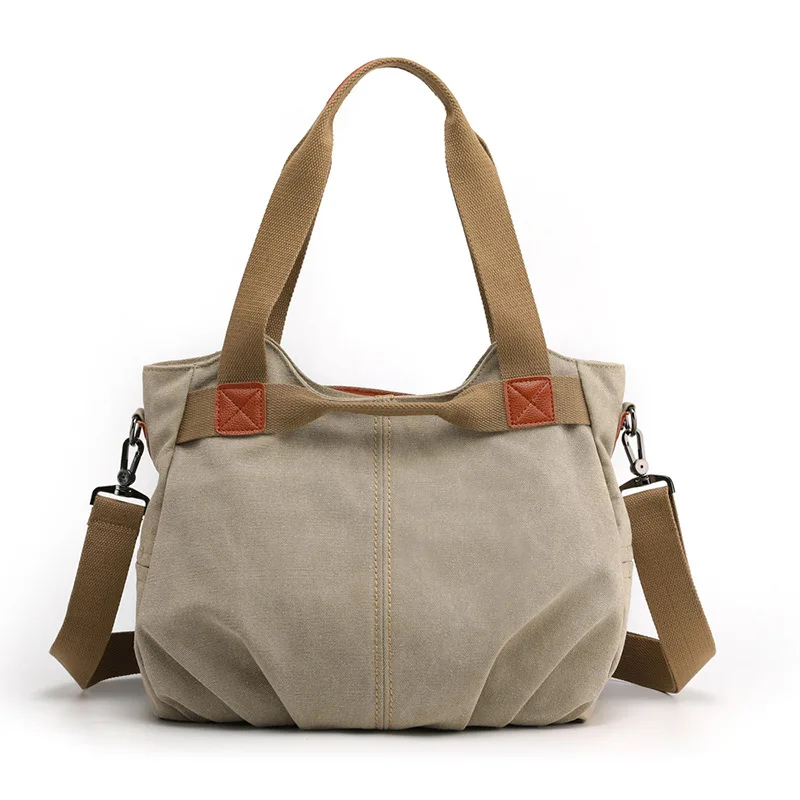 New European and American Cross border Canvas Women's One Shoulder Casual Crossbody Canvas Large Capacity Casual Bag