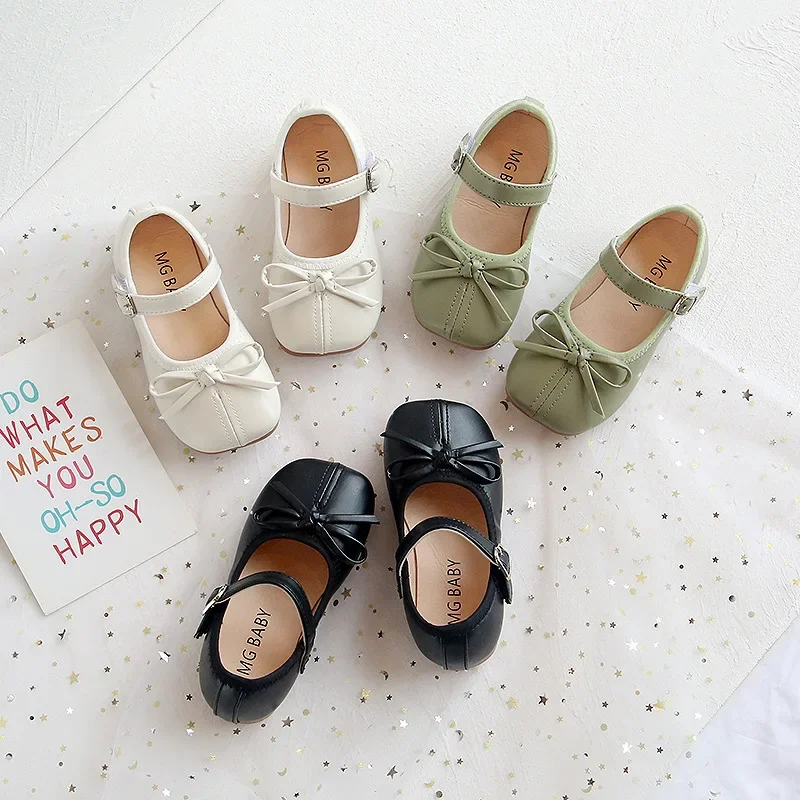Kids Shoes Spring For Baby Girls Bow Princess Shoes Children Fashion Party Korean Style Cute Green Toddler Flats Single Shoes 2