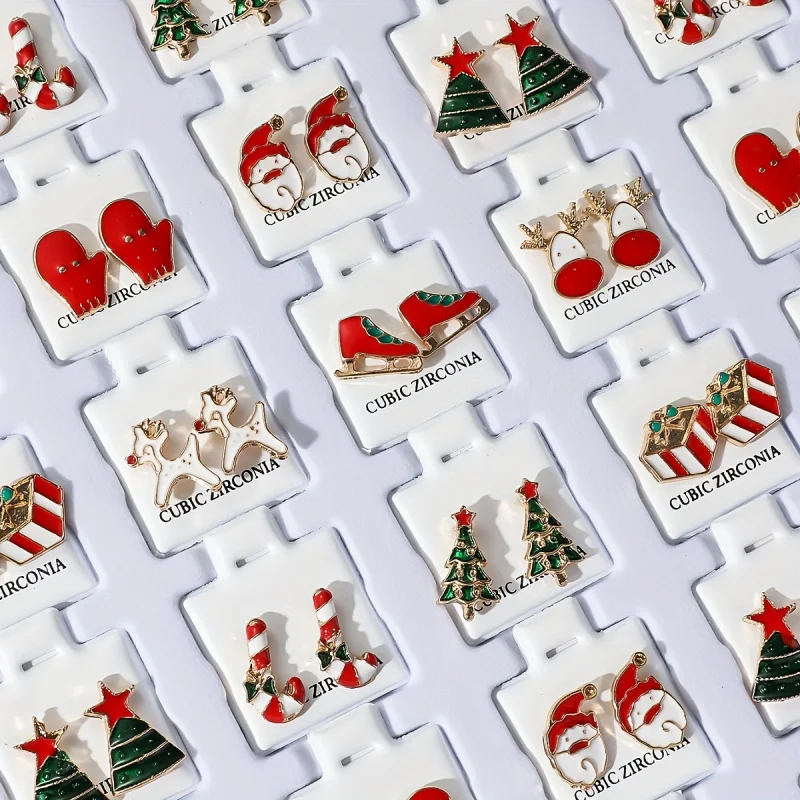 36 Pairs Of Vintage Christmas Street Earrings That Girls Wear Every Day, Random Design, Santa And Christmas Tree, Elk