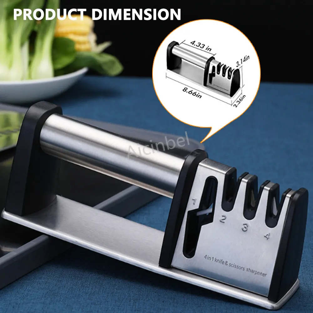 Manual Knife Sharpeners 4 in 1 Kitchen Blade and Scissors Sharpening Tool Professional Chef's Kitchen Knife Accessories