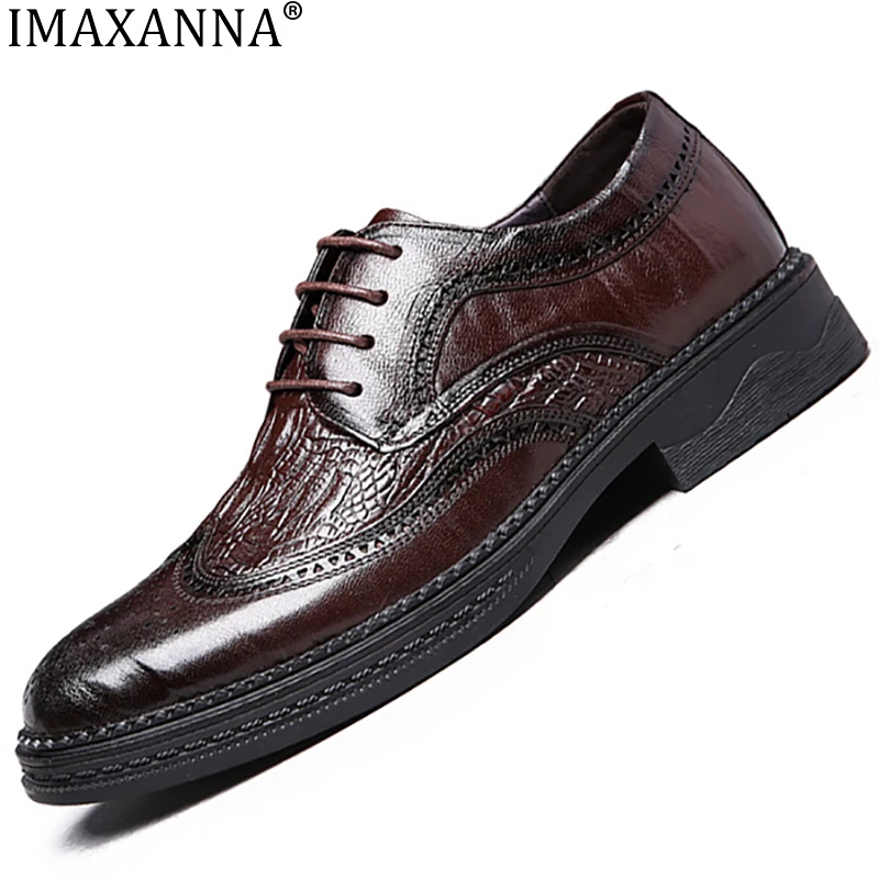 

IMAXANNA Men Genuine Leather Dress Casual Shoes Brown Wedding Office Men's Shoes Luxury Brand Business Formal Wear Shoe