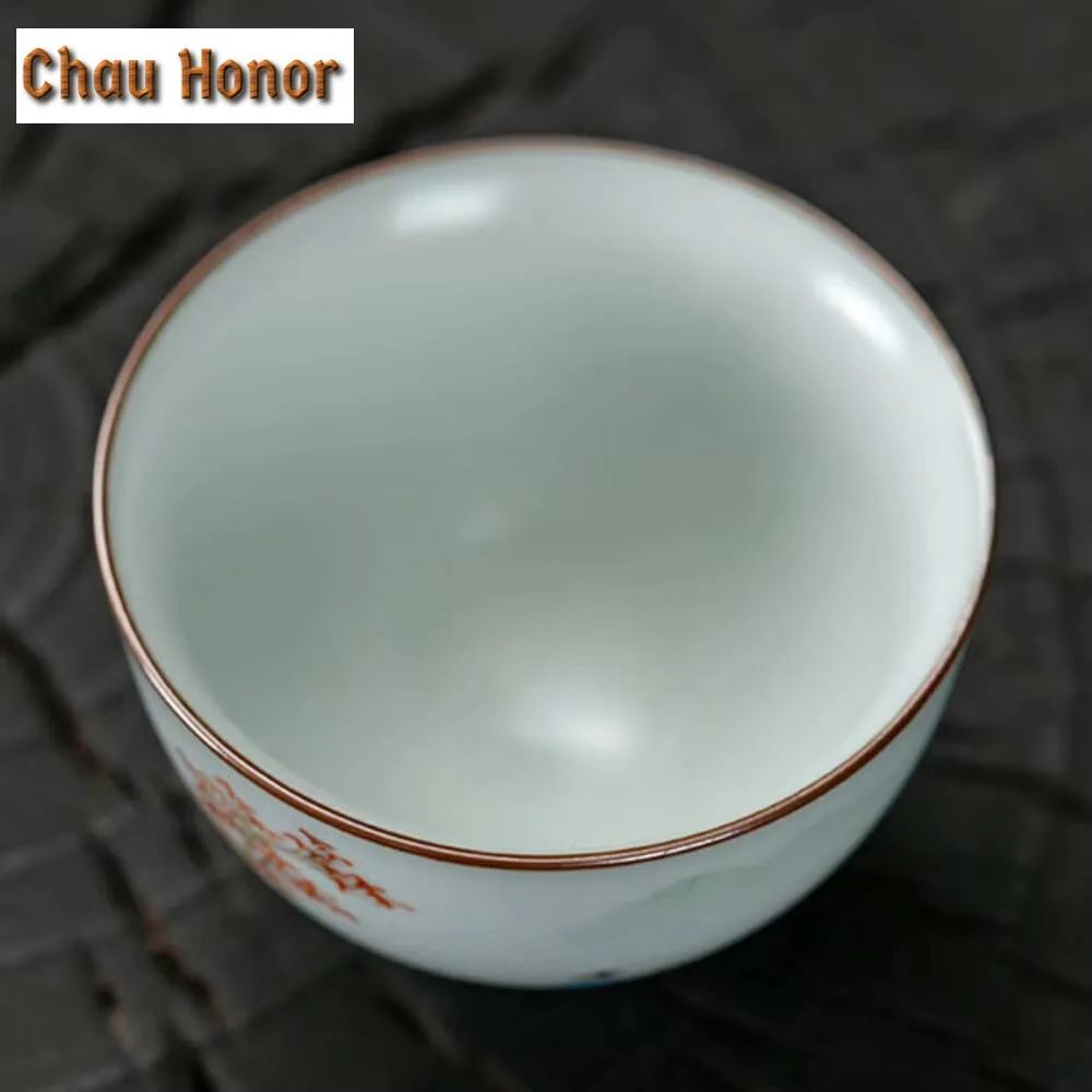 130ml Hand-painted Landscape Ceramic Teeacup Handmade Ru Kiln Water Porcelain Master Cup Open Piece Tea Bowl Jianzhan Teaware
