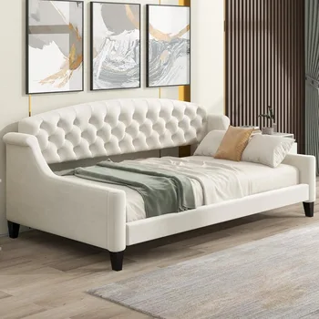 LZ LEISURE ZONE Twin Daybed, Twin Size Luxury Tufted Button Daybed, Upholstered Twin Daybed Frame, Sofa Bed for Bedroom Living R 1