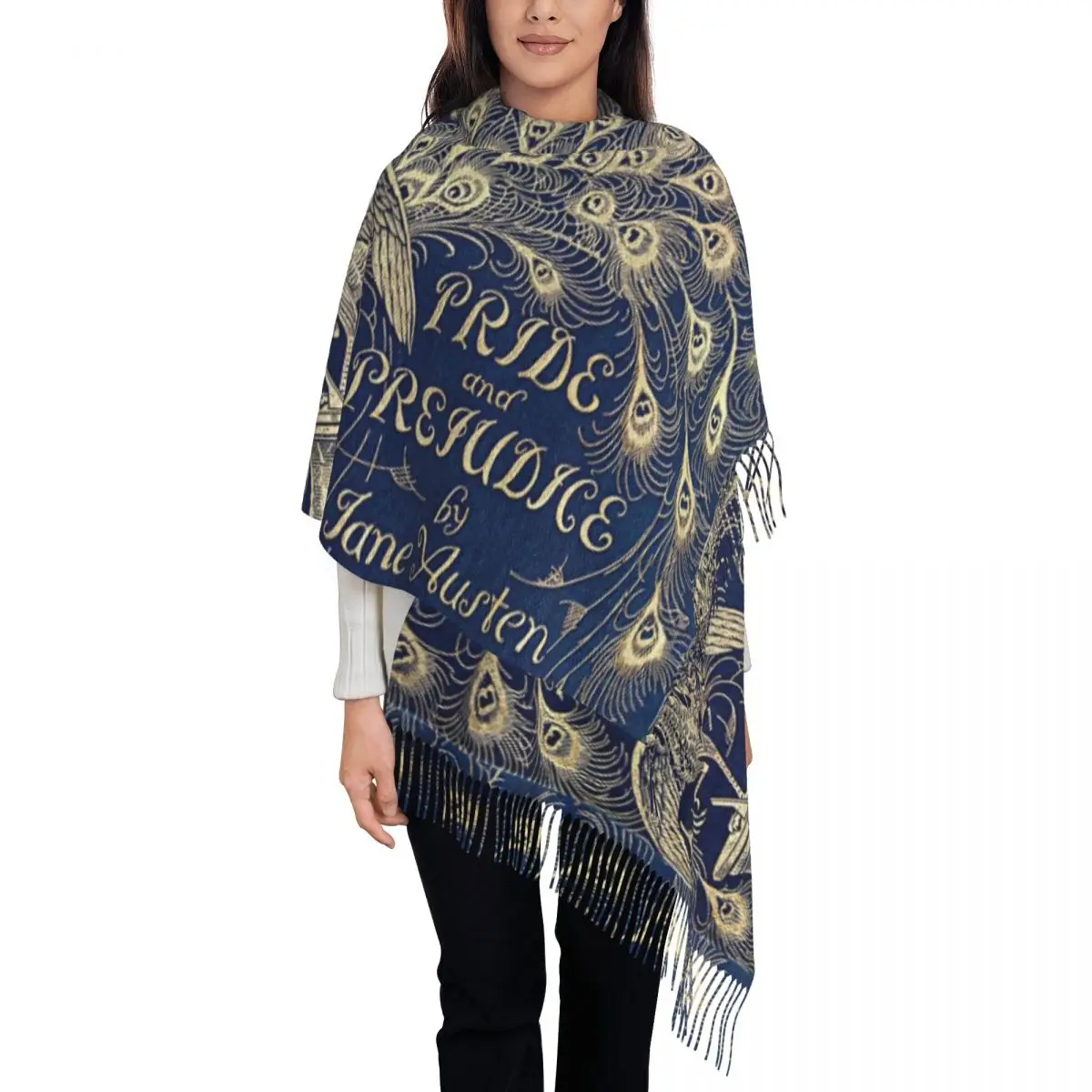 

Pride And Prejudice Peacock Feather Tassel Scarf Women Soft Jane Austen Shawl Wrap Lady Winter Scarves