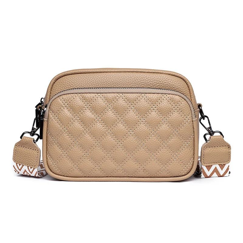 ALINUOYQ Bolso Cruzado De Cuero Genuino Para Mujer, Bolso De Hombro Con Correa Ancha Ajustable, Bolso Casual Para Mujer, Beige