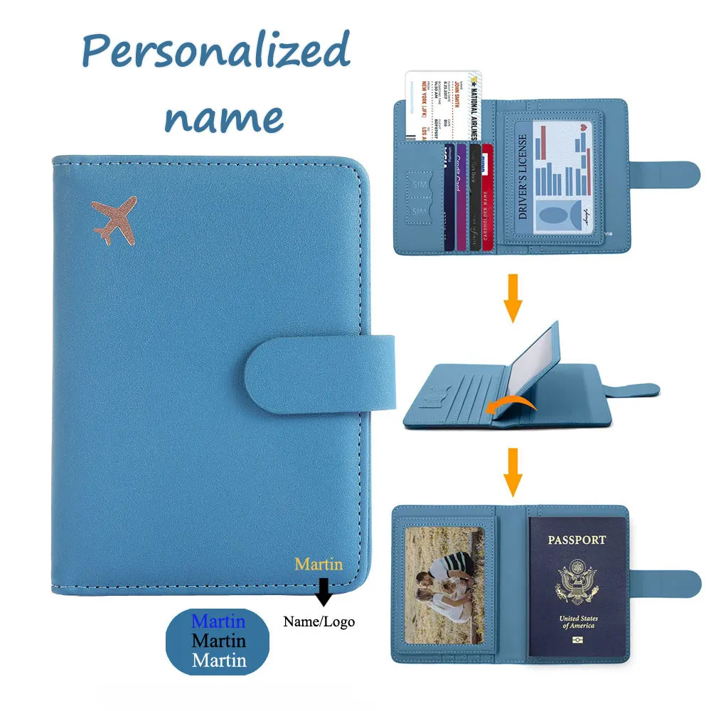 

Personalize Engraving PU Leather Passport Holder Card Slots Passport Cover For Unisex Waterproof Rfid Blocking Travel Wallet Bag