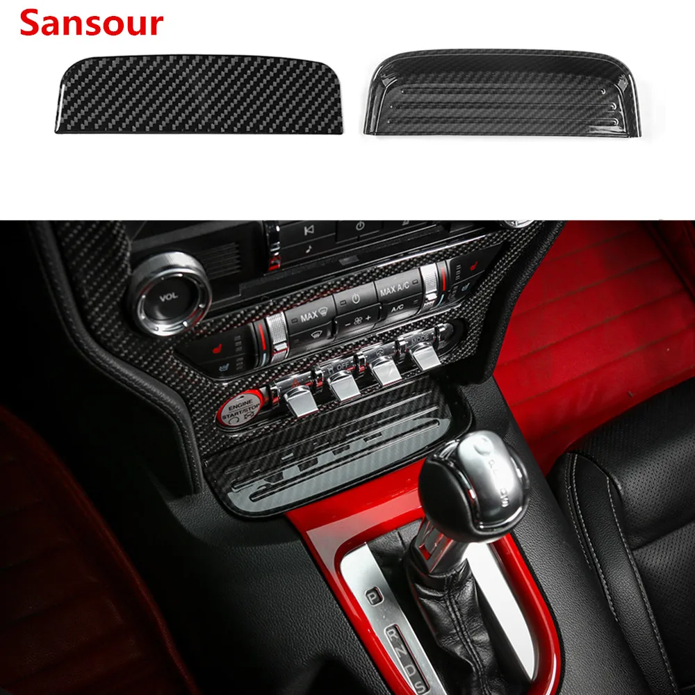 

Sansour Carbon Fiber Grain Coin Tray Car Front Storage Box Groove Panel Trim Sticker for Ford Mustang 2015+ Car Accessories