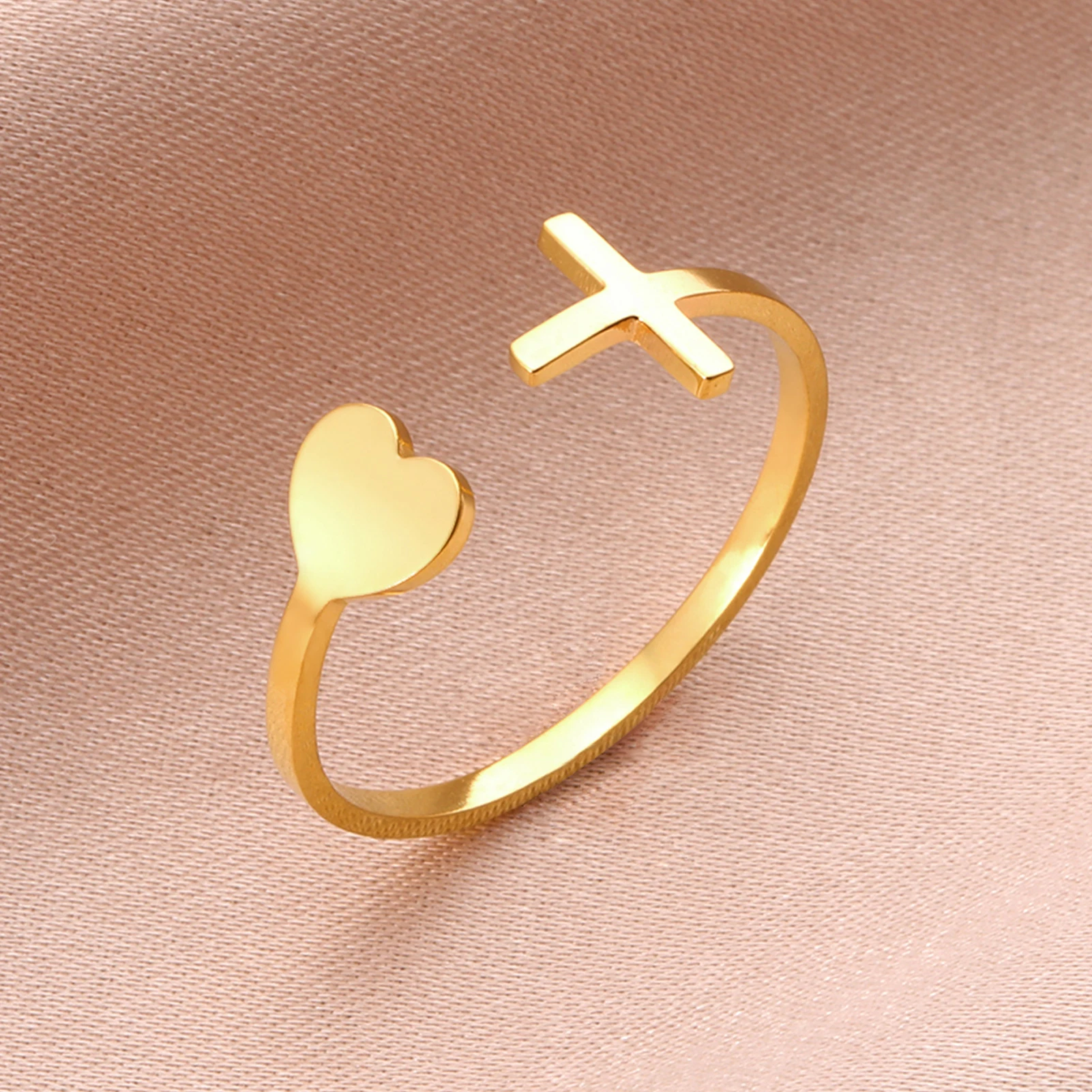 COOLTIME Jesus Kreuz Liebe Herz Ring für Frauen Edelstahl Christian verstellbare Paar passende Ringe Hochzeits schmuck Geschenk