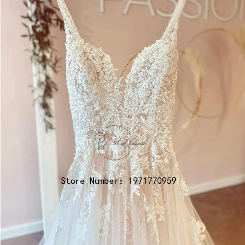 

Sweetheart Wedding Dresses For Princess Spaghetti Straps Sleeveless Applique Elegant Bridal Gown Button Back vestidos de novia