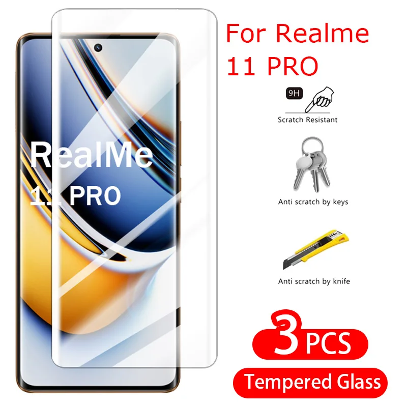 

For Realme 11 Pro 5G Screen Protector Curved 9D Tempered Glass Clear HD Flim Full Cover Screen Front Flim For Real Me 11 Pro 4G