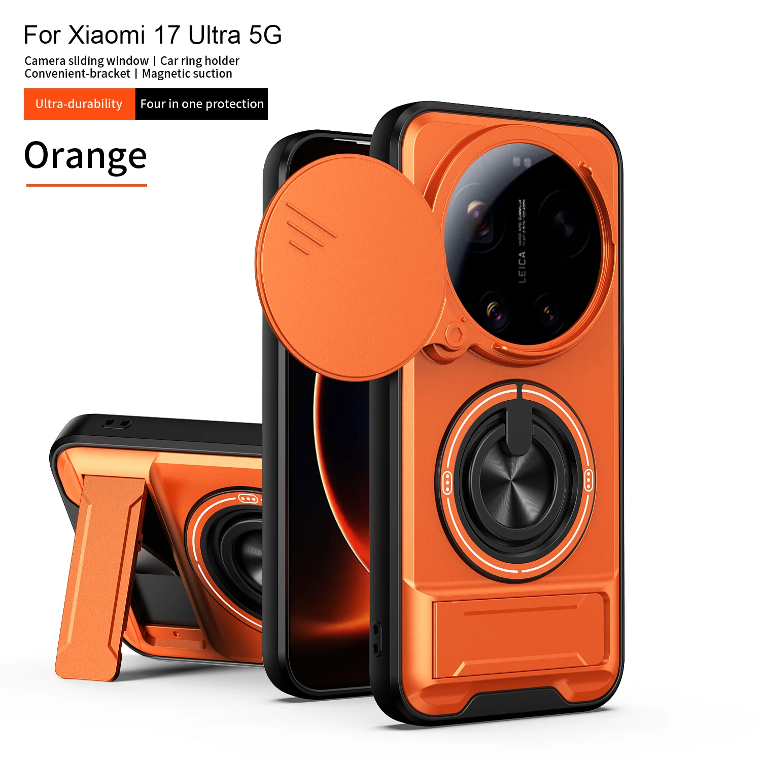 Magnetic Stand Shockproof Armor Phone Case with Slide Camera Protector and Kickstand