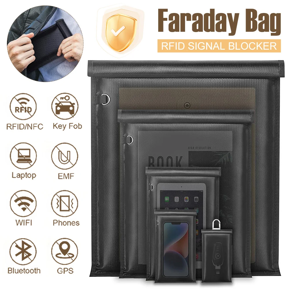 Фото 4/5 упаковок Faraday сумок, RFID-защита сигнала Faraday сумка для автомобильных ключей, телефонов, ноутбуков, Farady EMP сумка, водонепроницаемый и огнестойкий далеко №1