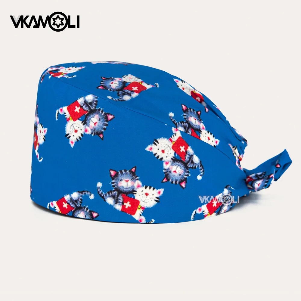 Cat Pattern Veterinary Nursing Cap Dentistry Clinic Nurse Medical Lab Pharmacist Work Hat Operating Room Doctor Scrub Cap