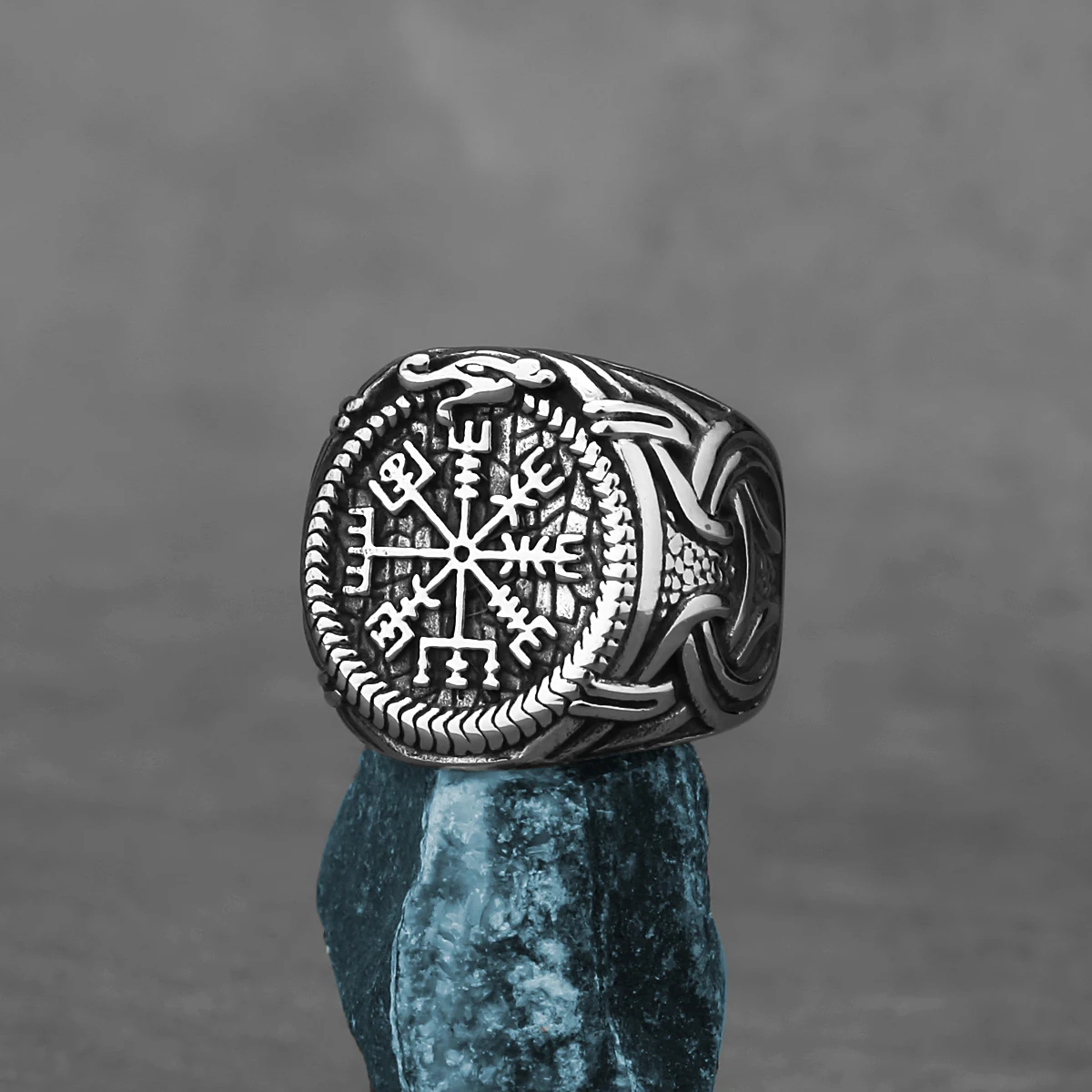 Stainless Steel Viking Compass Ring Men Nordic Rune Vintage Finger Accessories Odin Amulet Vegvisir Ring Jewelry Gift