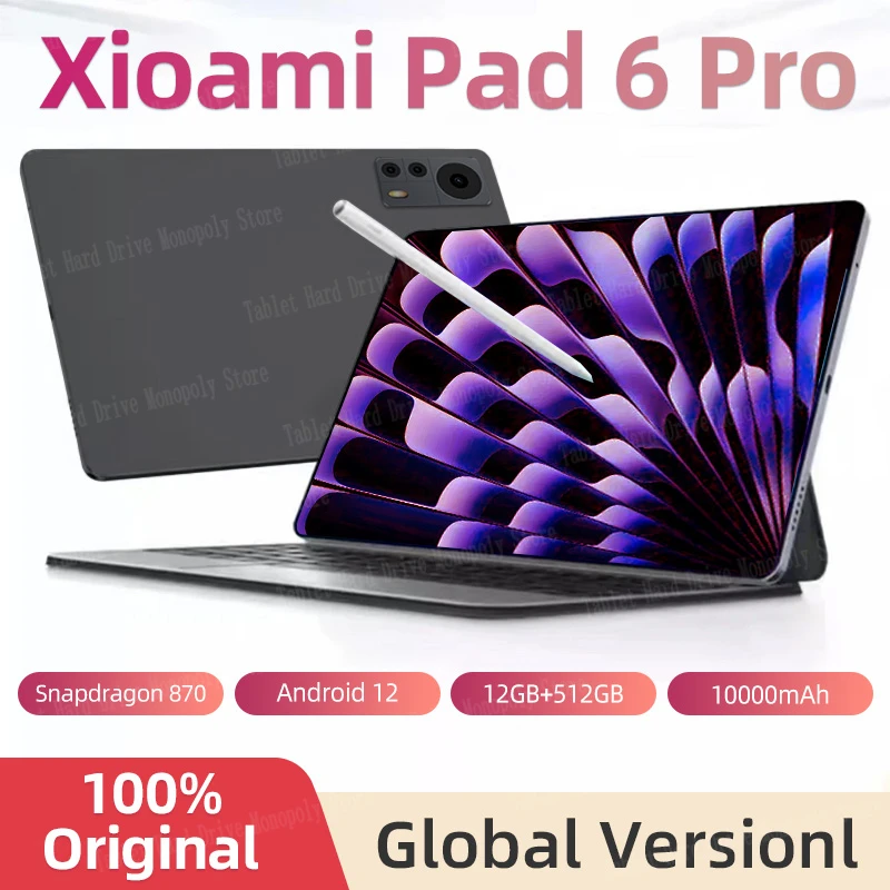 

2024 Original Global Version Tablet Android Pad 6 Pro 12GB+512GB Snapdragon 870 Tablets PC 5G Dual SIM Card or WIFI HD 4K Mi Tab