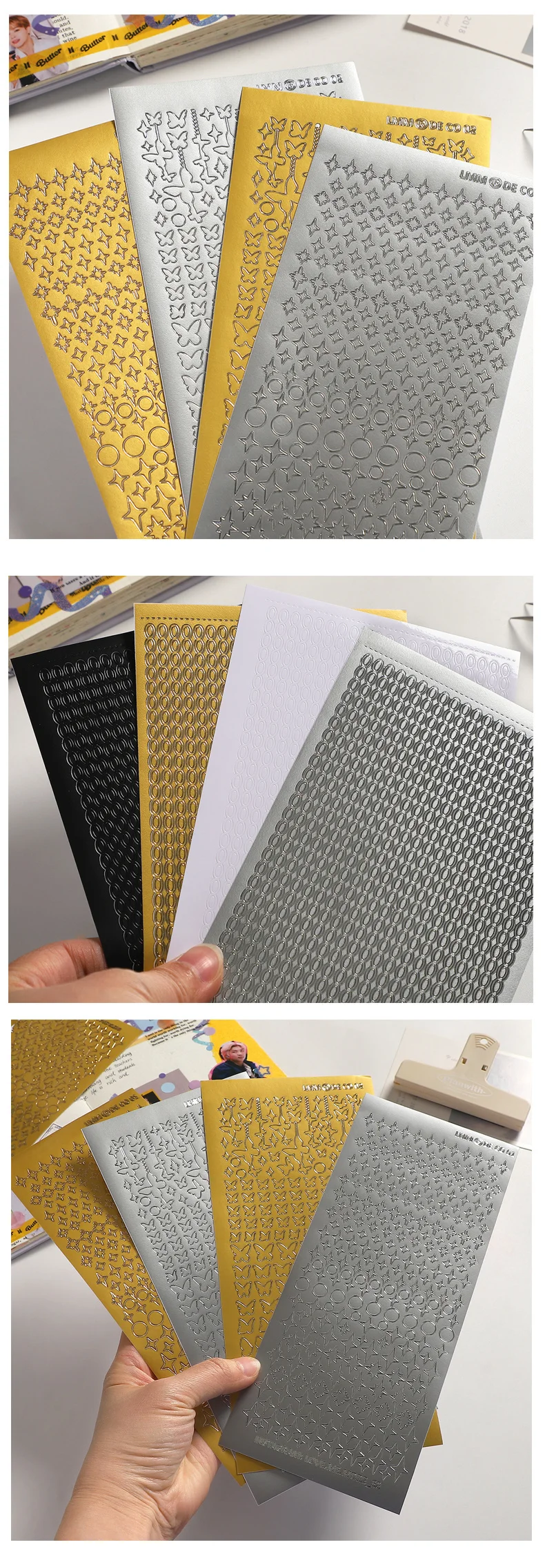 JIANWU 2 Pack/set Simple Bronzing Hot Silver PVC Goo Card Decor Sticker Creative DIY Handbook Scrapbook Collage Stationery