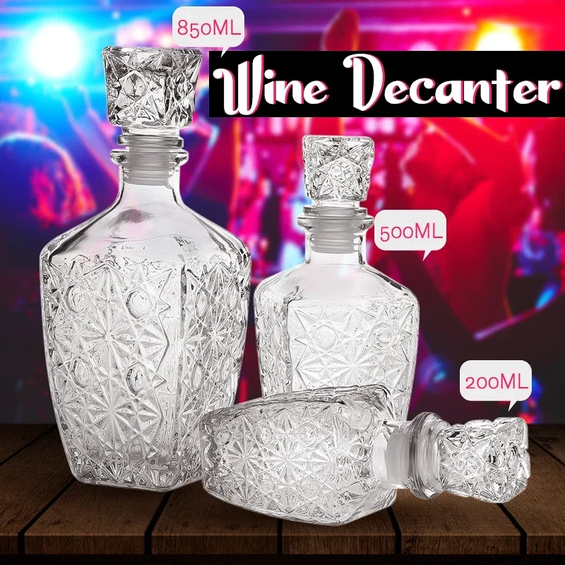 1Pcs 200ML/500ML/850ML Crystal Whiskey Wine Shot Glass Bottle + Cap Stopper Drinking Bar Decanter