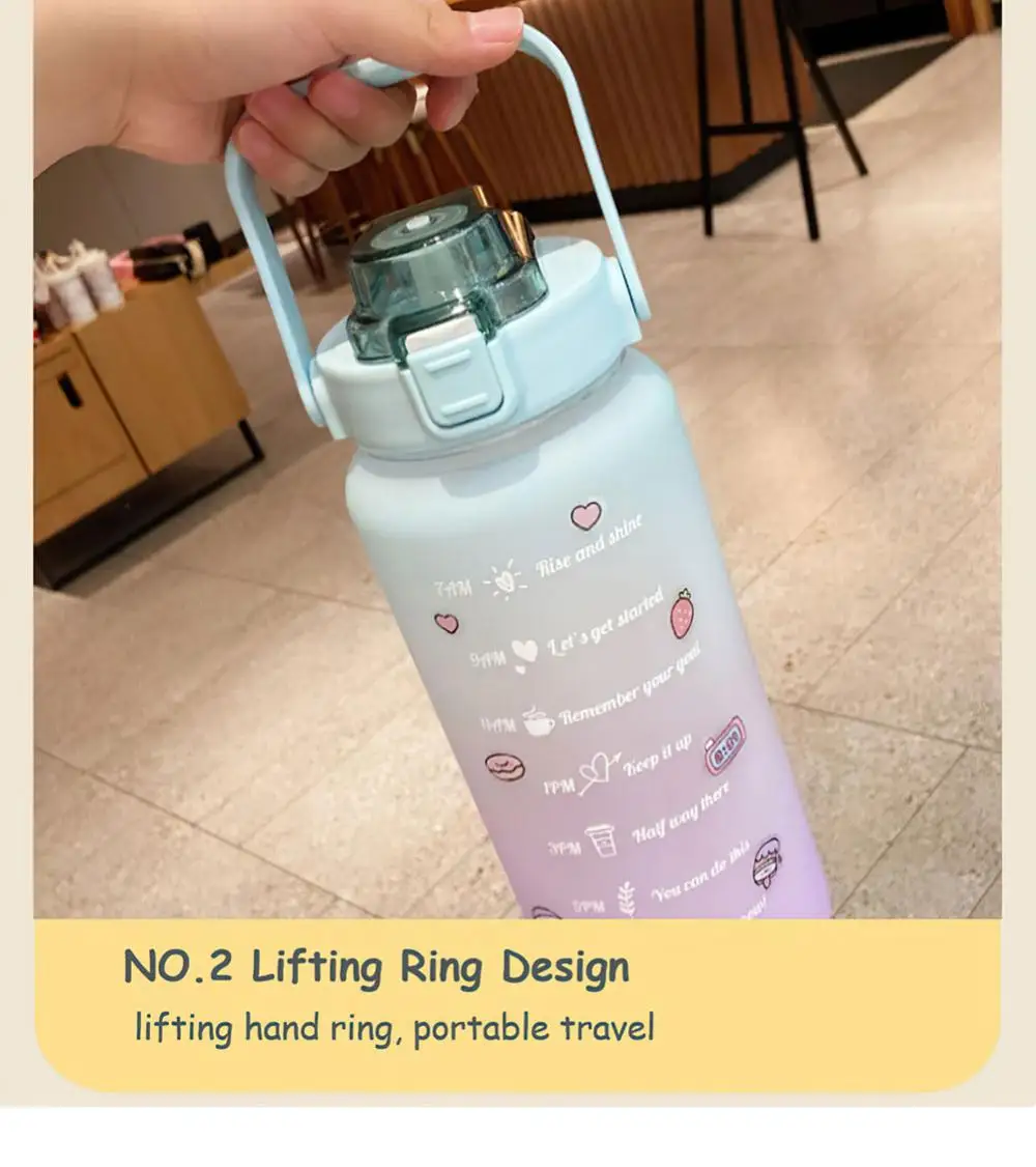 Water Bottle Motivational Drinking Bottle Sports Water Bottle Time Marker  Sticker Portable Reusable Plastic Cups Water Bottles