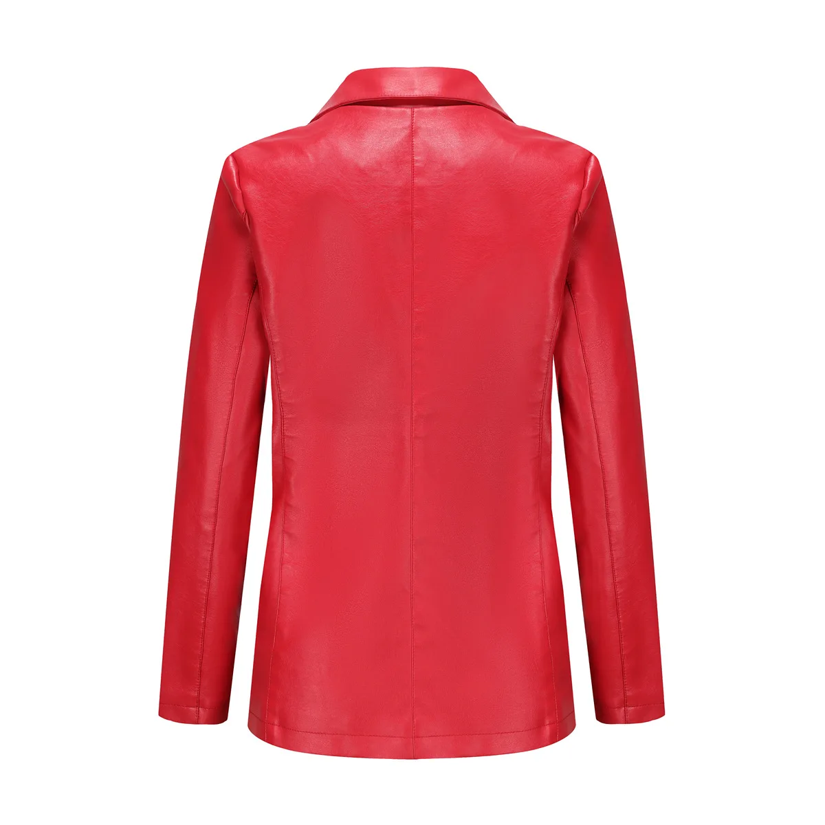Bright Red Single Button Women's Suit Jacket, PU Fabric