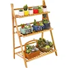 Bamboo Ladder Plant Stand 3 Tier Foldable Flower Pot Display Shelf Rack for Indoor Outdoor Home Patio Lawn Garden Balcony 1